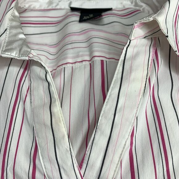 Lane Bryant Womens 18 Button Up Top Shirt Pink Stripes Ruched Slimming Stretch - Picture 8 of 8